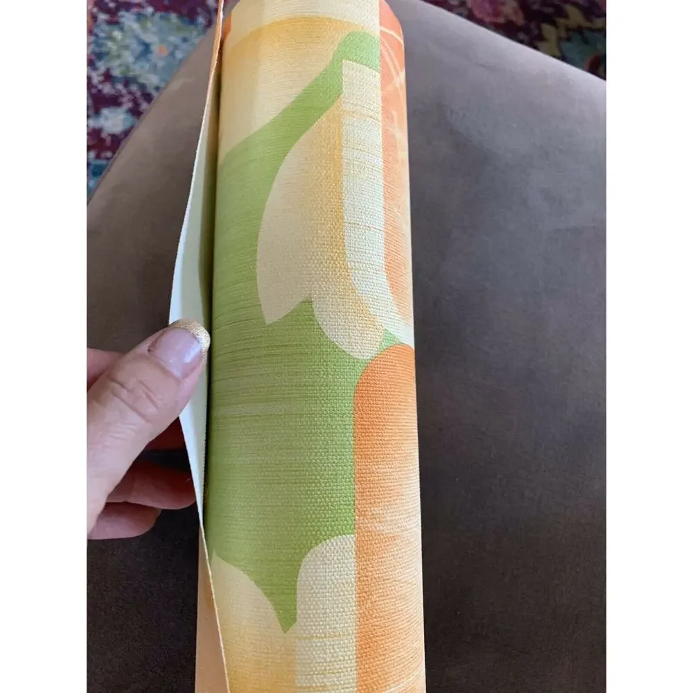 Vintage 70’s Green Orange Flower Power German Wallpaper 2 LARGE Rolls Available